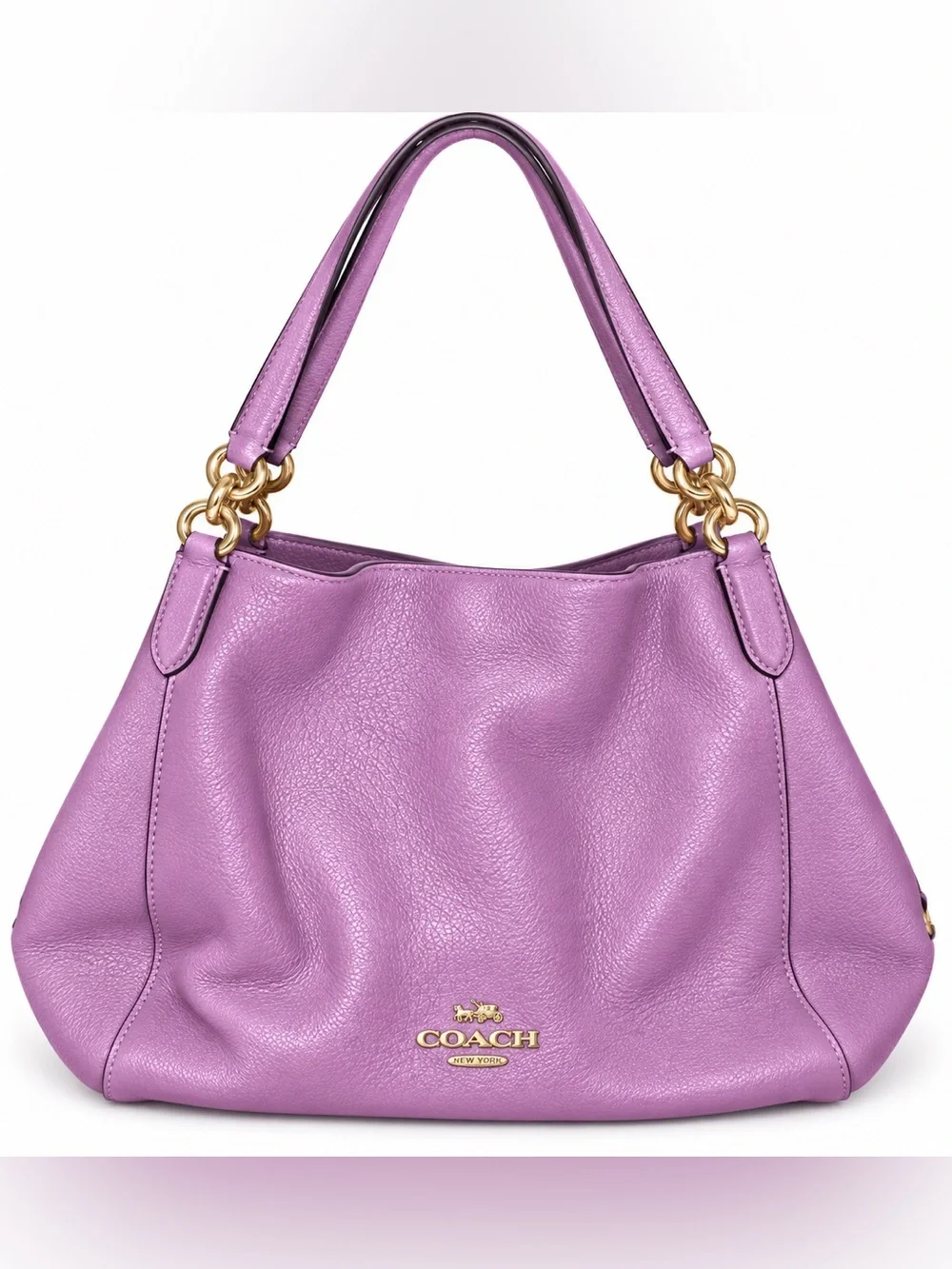 Coach Edie Shoulder Bag Purple Pebbled Leather Gold Hardware Large Hobo Purse